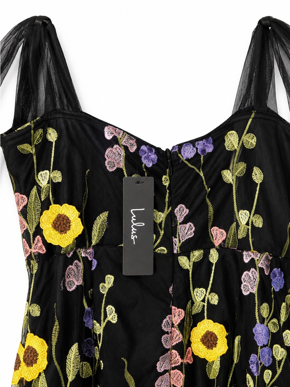 Lulus ✨ Thriving Poise Black 3D Floral Embroidered Tie-Strap Maxi Dress - Picture 9 of 16